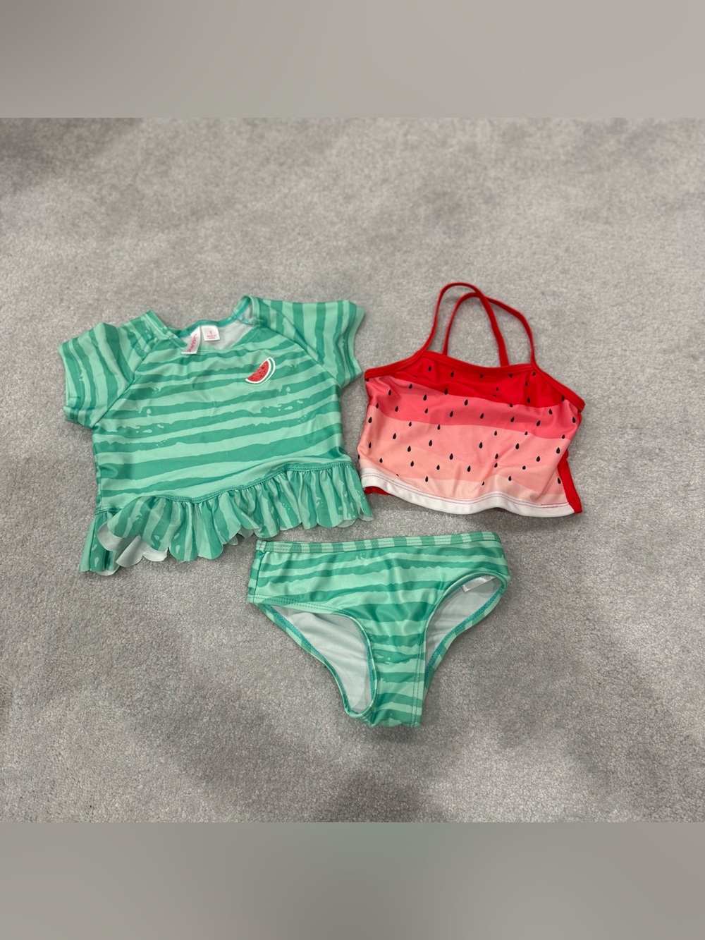 Wippette Girls Watermelon Stripe Bikini Set in Mint Green and Red